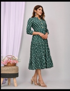 Vestido informal de verano ecológico para mujer con estampado de bloques de mano 3/4 mangas tejido de algodón indio para ocasiones de playa naturales - Product Image 2