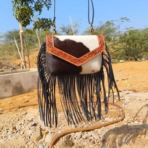 Nouveau Western bohème réel à la main en fourrure de vachette usiné à la main en cuir sacs à bandoulière femmes élégantes taille idéale sacs à bandoulière - Product Image 3