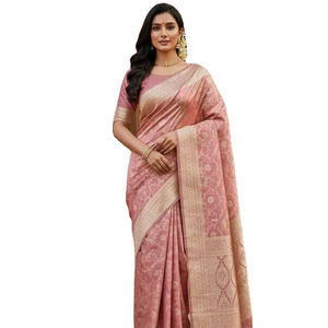 Sari Banarasi en fausse fourrure douce et pure, spécial pour les fêtes de mariage, avec pièce de tissu pour chemisier à coudre, couleur personnalisée, prix de gros, indien - Product Image 1