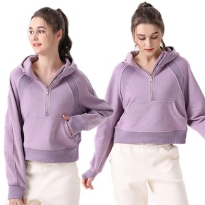 Winter Solid Plain Dyed Half Zipper <b>Thick</b> <b>Fleece</b> Hooded Sweatshirt for Outdoor Sports Yoga Fitness - Product Image 2