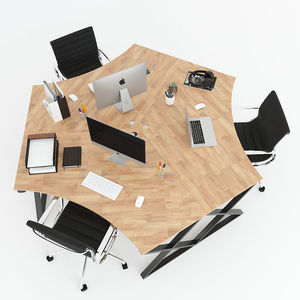 SFXC008-3-Seater Contemporary Corner 120-Degree Wood Rubberwood <b>Table</b> with X-Shaped Iron Legs - Product Image 2