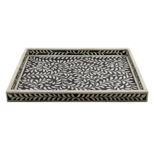 Design moderne Grand plateau de service de forme ronde Plateau incrusté d'os de première qualité Design floral pour la maison Accessoires de restaurant d'hôtel - Product Image 2