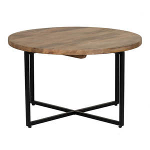 <b>Wood</b> Grain <b>and</b> Black <b>Metal</b> Household Essentials Round <b>Coffee</b> <b>Table</b> for Living Room - Product Image 3