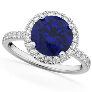 GEUM Jewels cincin tunangan pernikahan berlian Halo & batu permata safir biru alami 14k emas putih 2,80ct cincin Drop Shipping OEM