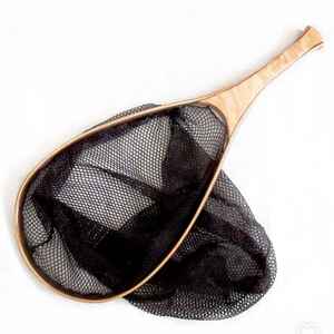 Épuisette de pêche à la mouche d'extérieur avec cadre en bois et filet en caoutchouc, outil de capture de truites à lancer à la main - Product Image 6