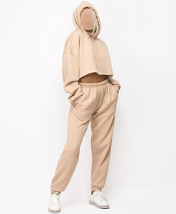Ensemble de jogging streetwear pour femmes avec logo personnalisé imprimé en sérigraphie 100% coton pantalon de survêtement à capuche surdimensionné ensemble de survêtement 2 pièces - Product Image 3