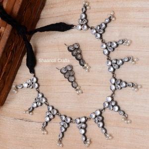 Conjunto de collar de Zirconia cúbica chapada en plata antigua India estilo bohemio Hippie Chic para bodas, fiestas y compromisos - Product Image 2