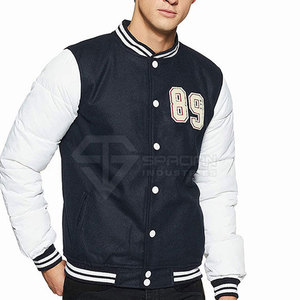 บริการ OEM ผู้ผลิตเสื้อแจ็คเก็ตเบสบอลปักลายคุณภาพสูงสำหรับฤดูหนาว พร้อมโลโก้ด้านหน้าและแขนหนังสำหรับผู้ชาย - Product Image 3