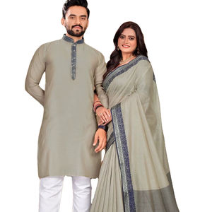 Ce magnifique ensemble comprend un saree traditionnel pour la femme et une kurta assortie - Product Image 1