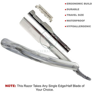 Maquinilla de afeitar de borde recto de acero inoxidable con diseño plegable y mango de madera para Peluqueros y estilistas, cuidado facial y corporal - Product Image 3