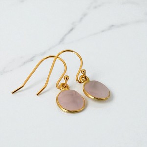 Vente en gros 8mm rond Rose Quartz Gemstone Bezel Boucles d'oreilles | Boucles d'oreilles Dop en argent sterling 925 pour femmes bijoux - Product Image 1