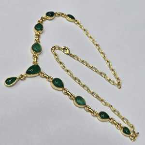 925 เงินสเตอร์ลิงชุบทองคุณภาพดีเยี่ยมรูปทรงหยดน้ําตาอินเทรนด์สีเขียวนิลอัญมณีHandmade Designerสร้อยคอวินเทจ - Product Image 3