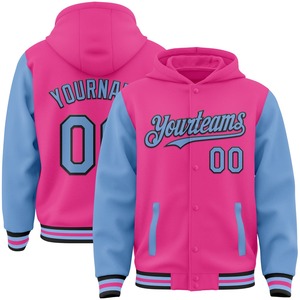 Direct Industry Wholesale Casual Winter Custom Pink Black-Aqua Bomber Full-Snap Varsity Letterman Two Tone Hoodie Jacket - Product Image 2