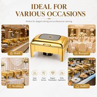 Juego de Recipientes Redondos para Buffet de Acero Inoxidable Dorado, Calentador de Alimentos Eléctrico o de Alcohol de 6L y 9L para Hoteles y Restaurantes