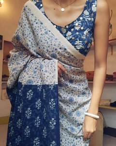 Moderno Chanderi Algodón Saree Tendencia para Bodas Graduaciones Ocasiones EN LA Playa - Product Image 1