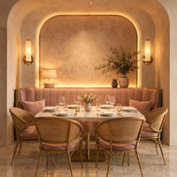 Ensembles de mobilier commercial pour café : Banquette en velours rose capitonnée, canapé, table et chaises de restaurant