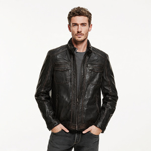 Chaqueta de Cuero Vacuno para Motociclistas, Chaqueta de Cuero Genuino con Cuello Alto para Hombre, Chaqueta de Motociclismo de Cuero Genuino para Hombre - Product Image 4