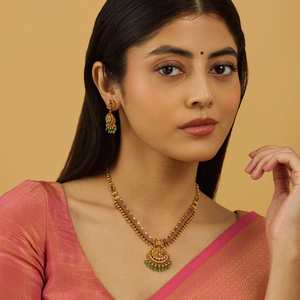 Antique Short Zinc Alloy Tassel <b>Necklace</b> with <b>Ruby</b>-Green Synthetic Stones Elegant and Timeless for Wedding Occasions - Product Image 1