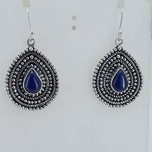 Boucles d'oreilles pendantes bohèmes chic en lapis-lazuli, faites à la main en argent sterling, pierres précieuses, cadeau d'anniversaire, de Noël pour elle - Product Image 5