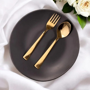 Ensemble de couverts de table à manger antirouille non toxique de qualité alimentaire 100% exclusif 12 cuillères en acier inoxydable PVD or ensemble de 6 fourchettes - Product Image 1