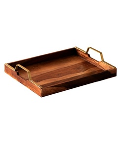 Plateau de service de petit déjeuner en bois d'acacia rectangulaire massif de haute qualité de luxe pour hôtel restaurant maison avec la meilleure qualité - Product Image 1