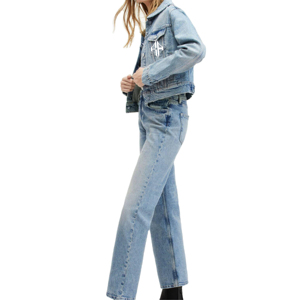 Two Piece Denim Set Button Down Denim Jacket and Straight Leg Jeans Casual Outfits <b>Pants</b> Suit Dressy Casual Denim Sets - Product Image 1