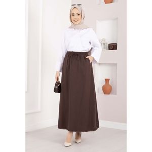 Comfortable <b>Elastic</b> Waist Pocket Detail Straight <b>Skirt</b> Breathable Chiffon Nylon Spandex Coffee Color XS Embroidered Technique - Product Image 1