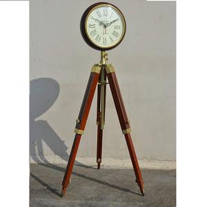 Vintage Handmade Nautical Clock Custom Made Brass & Wooden Standing Clock With <b>Tripod</b> Wholesale - Product Image 3