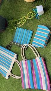 Sac à provisions en nylon à fermeture éclair réutilisable écologique personnalisé sacs de plage en plastique recyclé tissé à la main à rayures fabriqués en Inde - Product Image 3