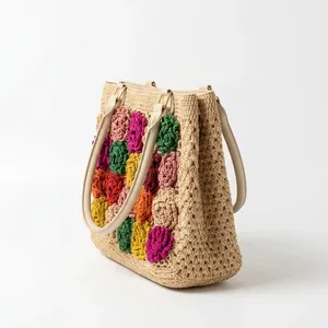 Summer <b>Straw</b> <b>Handbag</b> Crochet Flower Beach Tote Large Capacity Woven Shoulder Bag for Vacation - Product Image 3