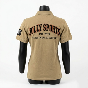 เสื้อโปโลผู้หญิงพรีเมียม ผ้าคอตตอนปิเก้ 220 GSM สีเบจ พิมพ์ลายกราฟิก แขนสั้น ปักโลโก้แบบกำหนดเอง - Product Image 2