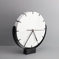 Horloge de table décorative pour la maison, en métal, ronde, noir et blanc, simple, horloge de table ronde