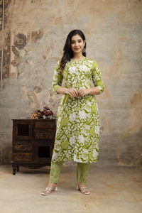 Women Floral Print Embellished Viscose Rayon A-line Kurta New Stylish Women's Viscose Rayon Wrinkle Kurta <b>Set</b> Online Sale - Product Image 2