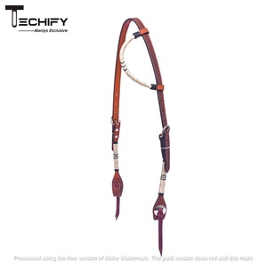 Cabezada de cuero occidental hecha a mano con trenzado de cuero crudo, accesorios para caballos - Product Image 3