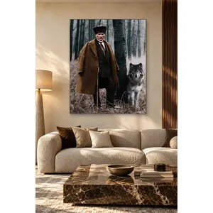 Fida Ataturk avec un loup dans un forêt enneigée, impression sur toile - Product Image 3