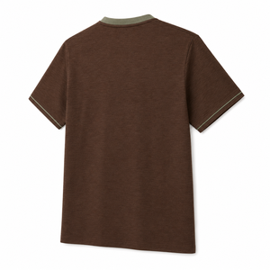 Camiseta de Algodón Color Chocolate Personalizada con Cuello y Ribete de Manga en Contraste Color Oliva, Manga Corta, Ropa Casual para Hombre - Product Image 4