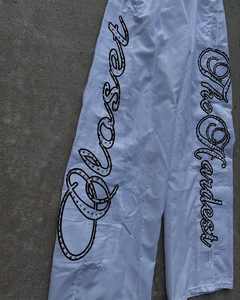 Wholesale Custom High Quality Lightweight Breathable Nylon <b>Fabric</b> Elastic Waist Gem Stones Pants Front Street Style Embroidered - Product Image 6