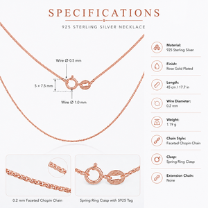 Collier chaîne <span class=keywords><strong>Chopin</strong></span> facetté en argent sterling 925 plaqué or rose 0,2 mm 45 cm 1,19 g avec fermoir à ressort - Product Image 6
