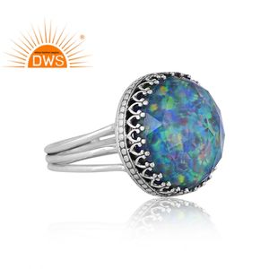 Elegent Designer Oxidized Sterling <b>Silver</b> Synthetic Green Fire <b>Opal</b> Gemstone Statement <b>Ring</b> Custom Jewelry Manufacturer - Product Image 2
