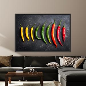 Vibrant Canvas Print: Modern Kitchen Art with Colorful Peppers,BLACK <b>FRAMED</b> CANVAS - Product Image 1