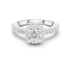 1.414 CT Round Brilliant Lab Diamond Halo Engagement <b>Ring</b> with Baguette Side Stones VVS-VS EF Clarity 18KT, 14KT, 10KT Gold - Product Image 2