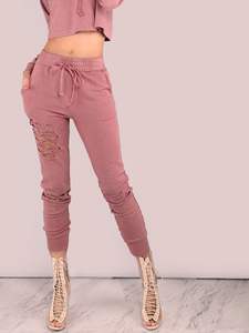 OEM Vente de Gros 2025 Coton 100% Déchiré Pantalon de Survêtement Décontracté Pantalon Coupe Ample Streetwear Pantalon Fitness à Cordon sur Mesure - Product Image 2