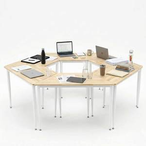 Set of 6 Trapezoidal <b>Tables</b> Minimalist Design Made of Rubber Wood with Iron Cone Legs <b>Office</b> Furniture-HBLG045 - Product Image 1
