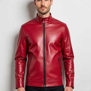 เสื้อแจ็กเก็ตหนังมอเตอร์ไซด์ของผู้ชายเสื้อแจ็คเก็ตหนัง PU ทรงสลิมฟิตสำหรับผู้ชาย - Product Image 4