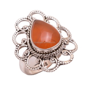 Bagues artisanales en argent sterling 925 avec pierre précieuse naturelle cornaline, sertie clos, bijoux fins, style classique, cadeau pour mariages - Product Image 1