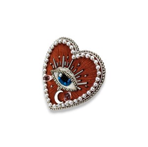 เข็มกลัดพลอยเทียมรูปหัวใจสีแดงปักด้วยมือเข็มกลัดลูกปัดทำมือหมุดแฟชั่น - Product Image 2