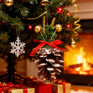 Set di 6 Ornamenti Natalizi di Lusso Garapia, Fogliame in PVC su Misura, Due Sfere Dorate, Nastro Dorato, Stile Festivo, Confezionato in Scatola - Product Image 3