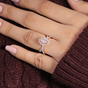 Elegante anillo de diamantes de oro para mujer con incrustaciones ajustables de moda chapado en oro rosa y rodio - Product Image 3