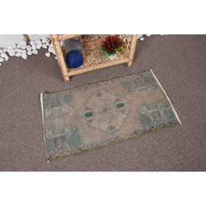 Alfombra de lana Vintage de 1,4x2,7 pies, patrón geométrico verde Beige, área grande clásica, diseño de retazos rectangulares, látex para uso en pasillos - Product Image 2