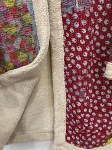 Boutons faits à la main manteau doux vêtements d'hiver veste à la main Patchwork vestes Long manteau avec fausse fourrure veste de Style bohème - Product Image 2